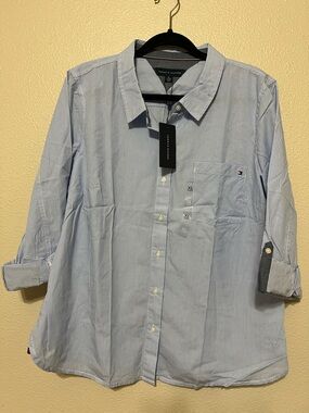 Tommy Hilfiger Men's Light Blue Pinstripe Button-Down Shirt